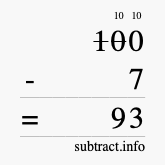 Calculate 100 minus 7 using long subtraction