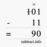 Calculate 101 minus 11 using long subtraction