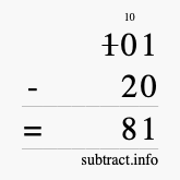 Calculate 101 minus 20 using long subtraction