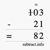 Calculate 103 minus 21 using long subtraction