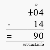 Calculate 104 minus 14 using long subtraction
