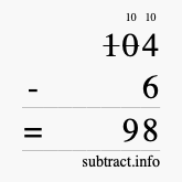 Calculate 104 minus 6 using long subtraction