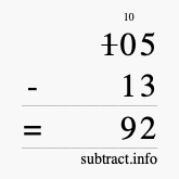 Calculate 105 minus 13 using long subtraction