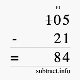 Calculate 105 minus 21 using long subtraction