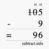 Calculate 105 minus 9 using long subtraction
