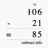 Calculate 106 minus 21 using long subtraction