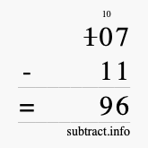 Calculate 107 minus 11 using long subtraction