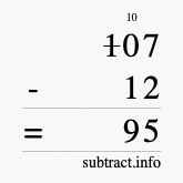 Calculate 107 minus 12 using long subtraction