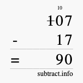 Calculate 107 minus 17 using long subtraction