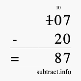 Calculate 107 minus 20 using long subtraction