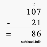 Calculate 107 minus 21 using long subtraction