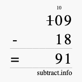 Calculate 109 minus 18 using long subtraction