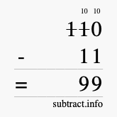 Calculate 110 minus 11 using long subtraction