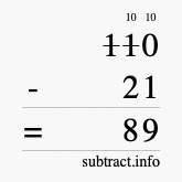 Calculate 110 minus 21 using long subtraction