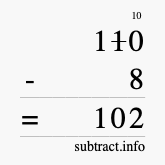 Calculate 110 minus 8 using long subtraction