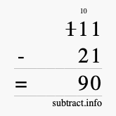 Calculate 111 minus 21 using long subtraction