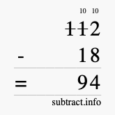 Calculate 112 minus 18 using long subtraction