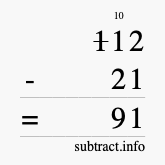 Calculate 112 minus 21 using long subtraction