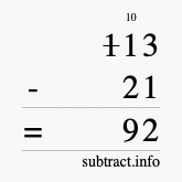 Calculate 113 minus 21 using long subtraction