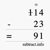 Calculate 114 minus 23 using long subtraction