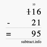 Calculate 116 minus 21 using long subtraction