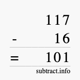 Calculate 117 minus 16 using long subtraction
