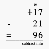 Calculate 117 minus 21 using long subtraction