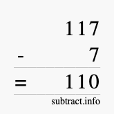 Calculate 117 minus 7 using long subtraction