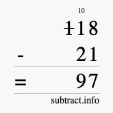 Calculate 118 minus 21 using long subtraction