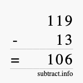 Calculate 119 minus 13 using long subtraction