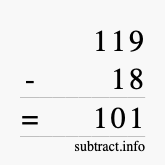 Calculate 119 minus 18 using long subtraction