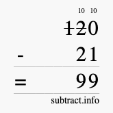 Calculate 120 minus 21 using long subtraction