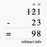 Calculate 121 minus 23 using long subtraction
