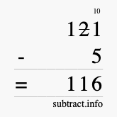 Calculate 121 minus 5 using long subtraction