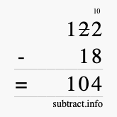 Calculate 122 minus 18 using long subtraction