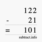 Calculate 122 minus 21 using long subtraction