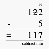 Calculate 122 minus 5 using long subtraction