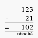Calculate 123 minus 21 using long subtraction