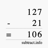 Calculate 127 minus 21 using long subtraction