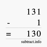 Calculate 131 minus 1 using long subtraction
