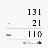 Calculate 131 minus 21 using long subtraction