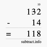 Calculate 132 minus 14 using long subtraction