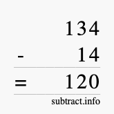 Calculate 134 minus 14 using long subtraction