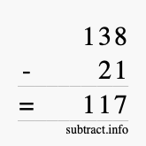 Calculate 138 minus 21 using long subtraction