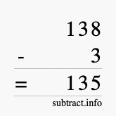 Calculate 138 minus 3 using long subtraction