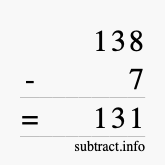 Calculate 138 minus 7 using long subtraction