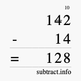 Calculate 142 minus 14 using long subtraction