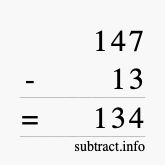 Calculate 147 minus 13 using long subtraction
