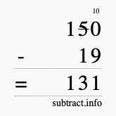 Calculate 150 minus 19 using long subtraction