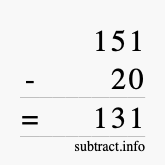 Calculate 151 minus 20 using long subtraction